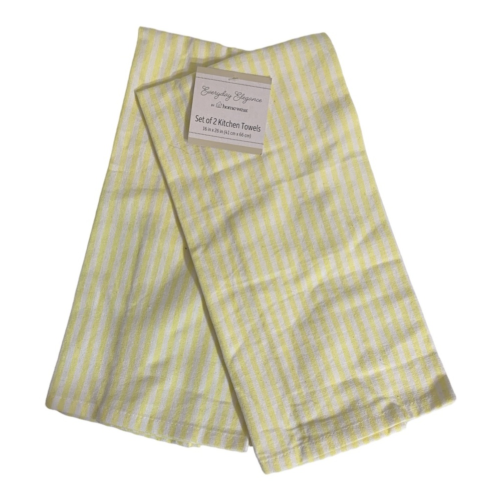 Everyday Elegance By Homewear Kitchen Towels Set of 2  16" x 26" Yellow Stripe